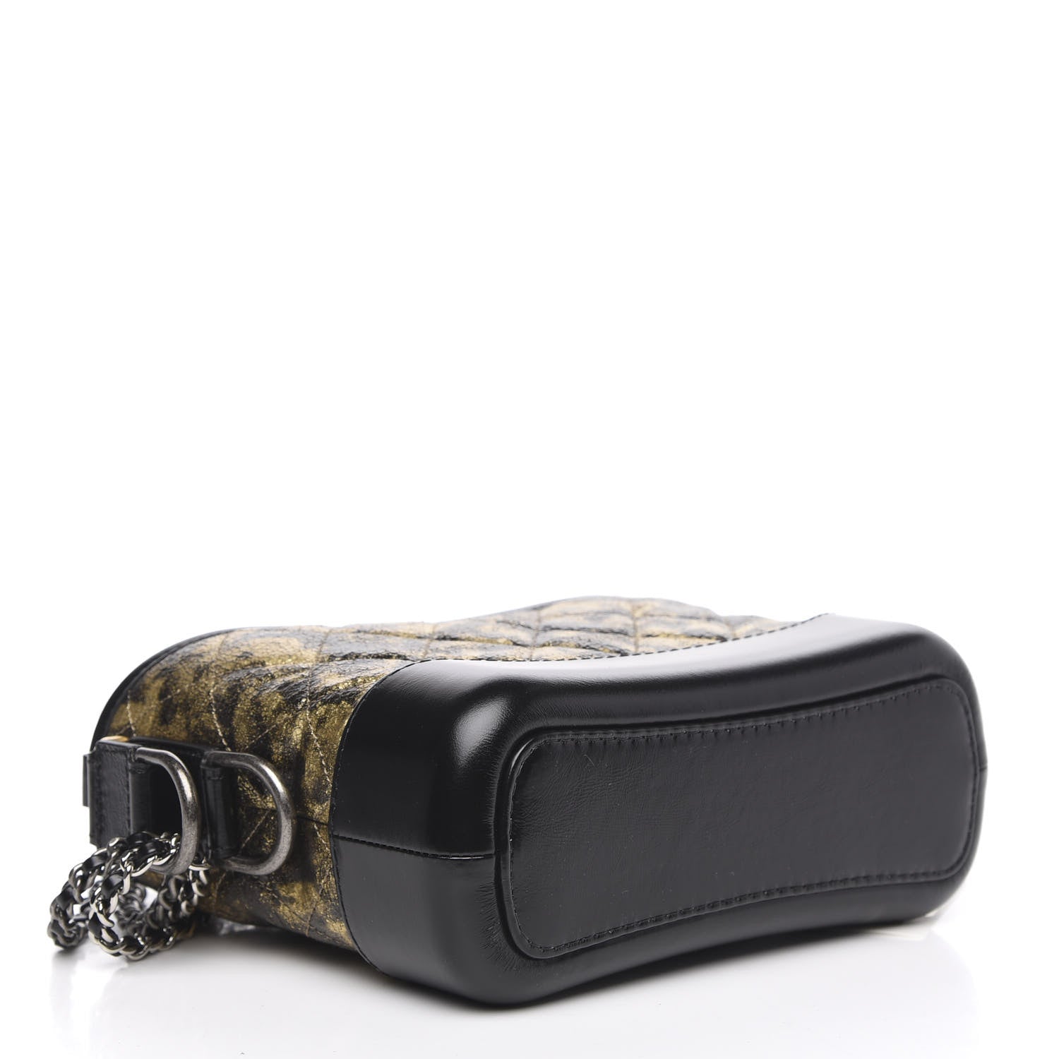 Chanel Metallic Crumpled Goatskin Quilted Small Gabrielle Hobo Black Gold 4 of 10
