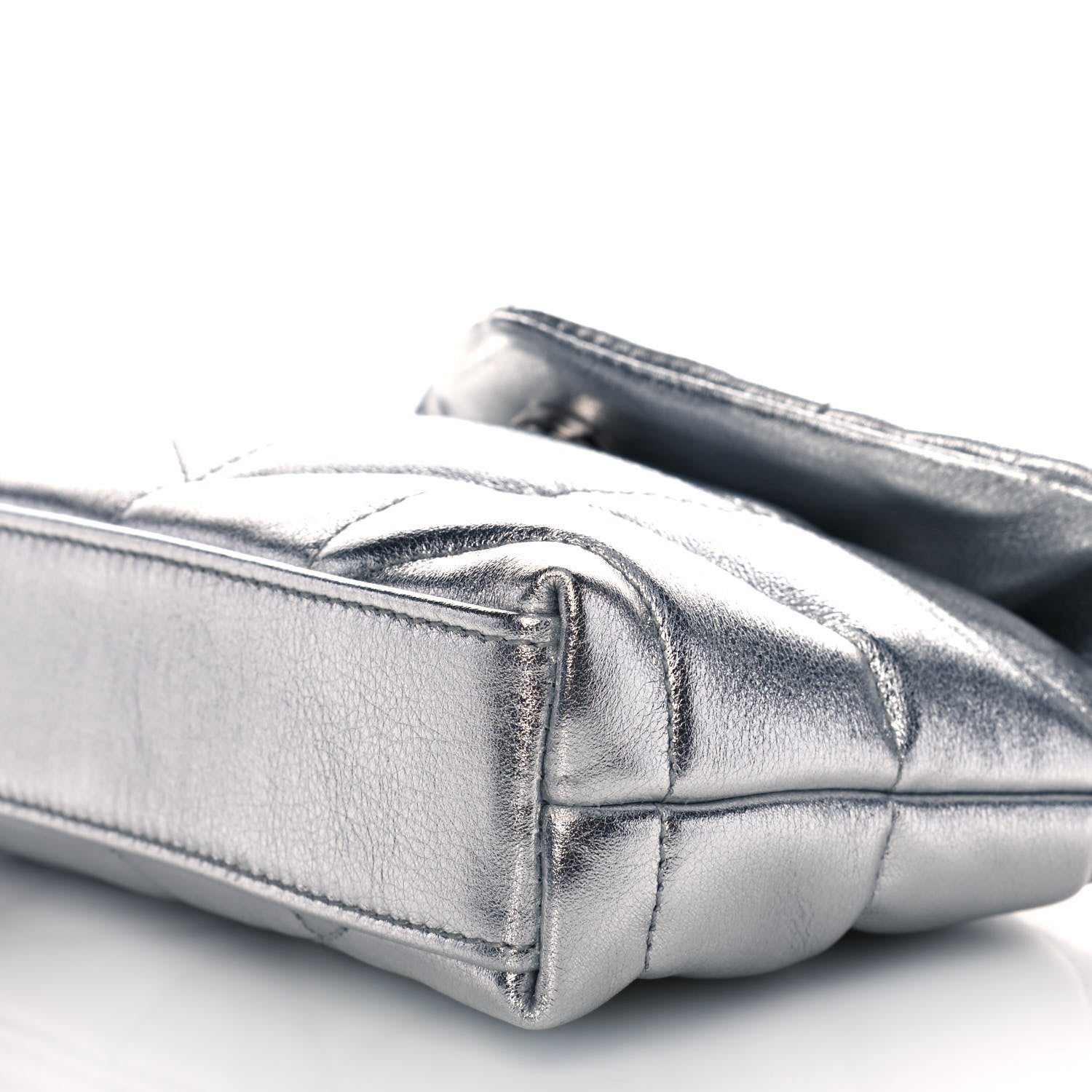 Saint Laurent Metallic Lambskin Monogram Loulou Puffer Pouch Clutch Silver 9 of 10