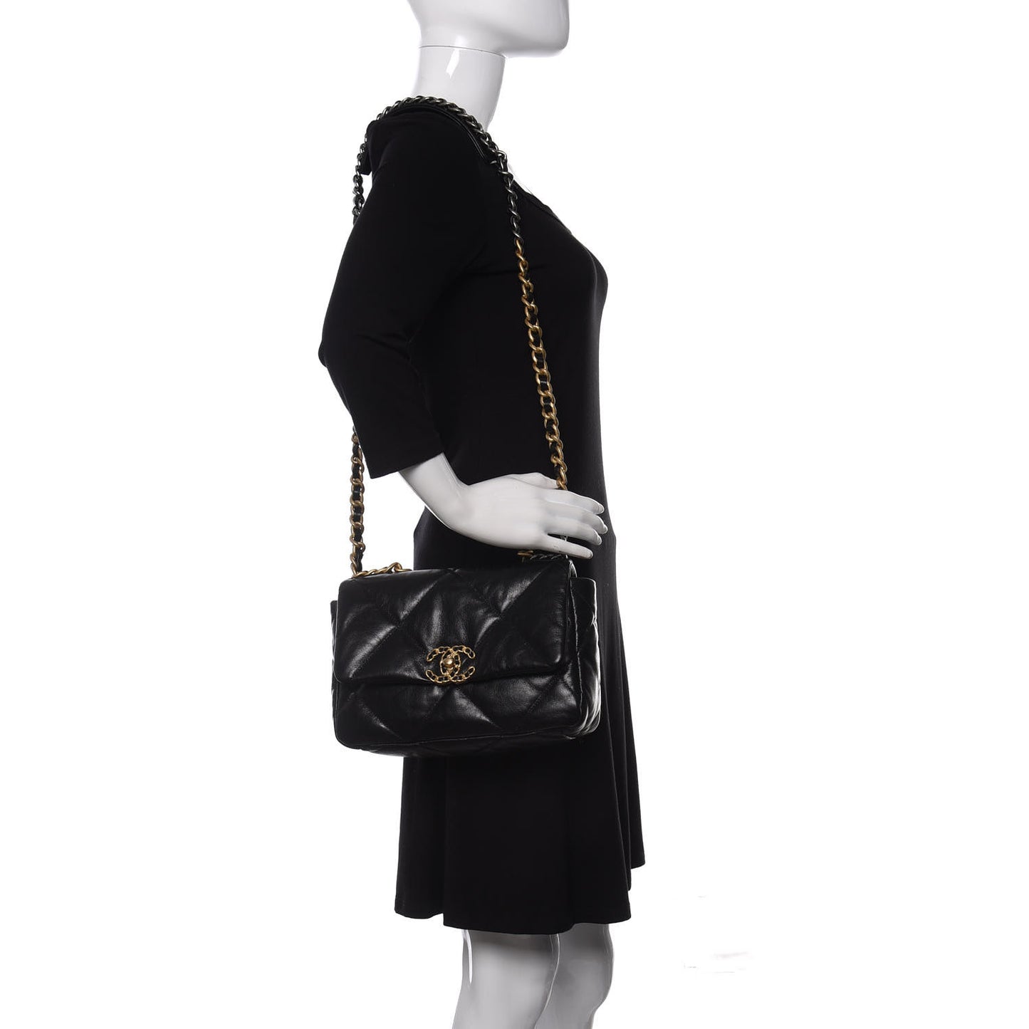 Shiny Goatskin Quilted Medium Chanel 19 Flap Black