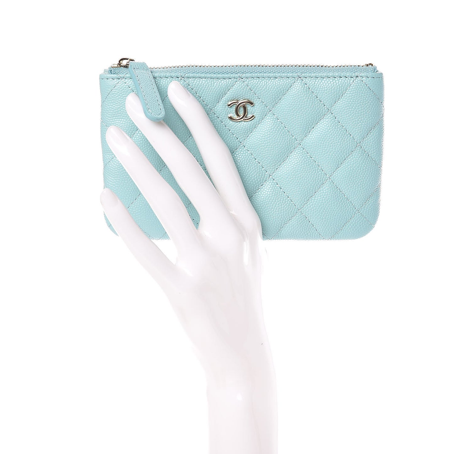 Caviar Quilted Small Cosmetic Case Light Blue