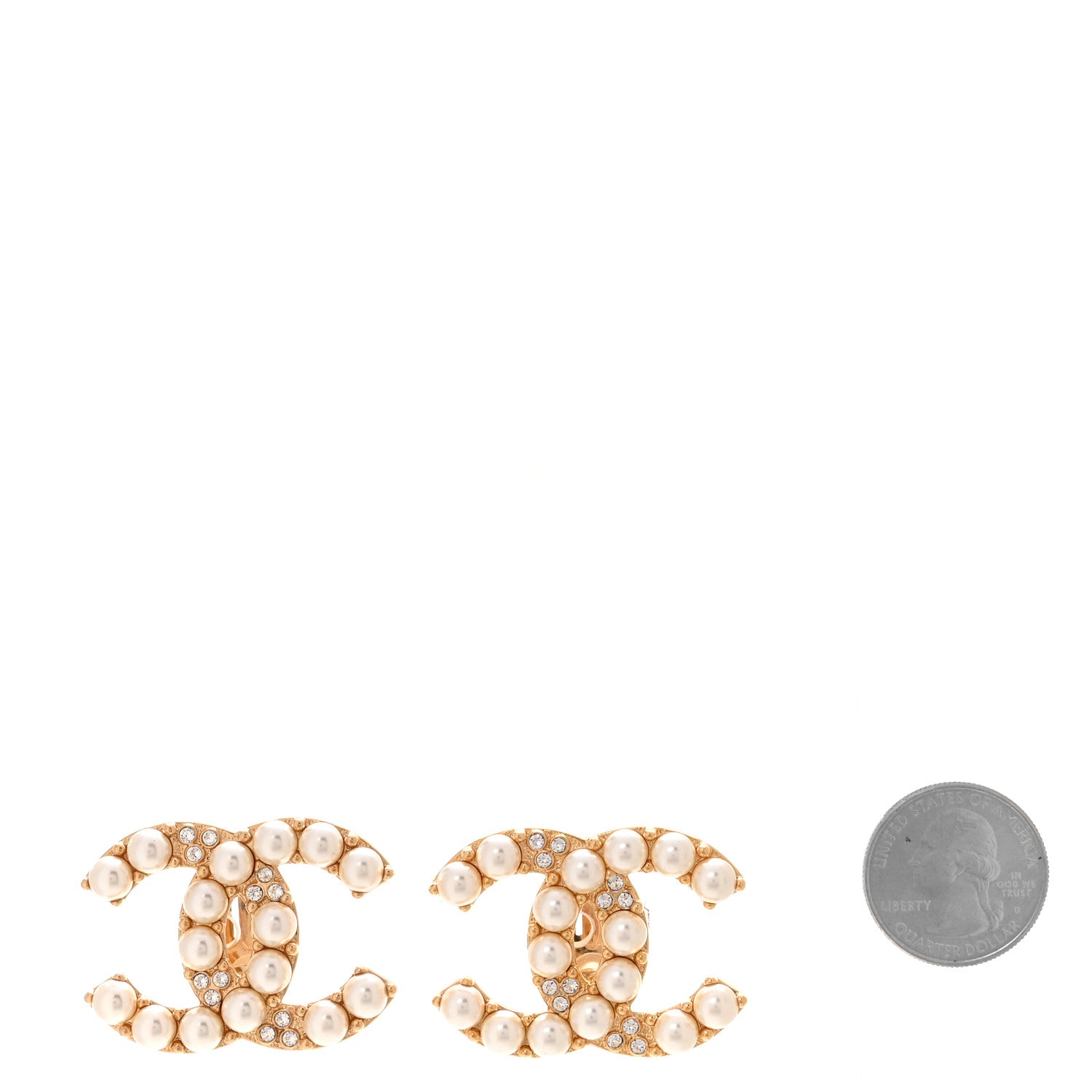 Chanel Crystal Pearl CC Clip On Earrings Gold 2 of 5