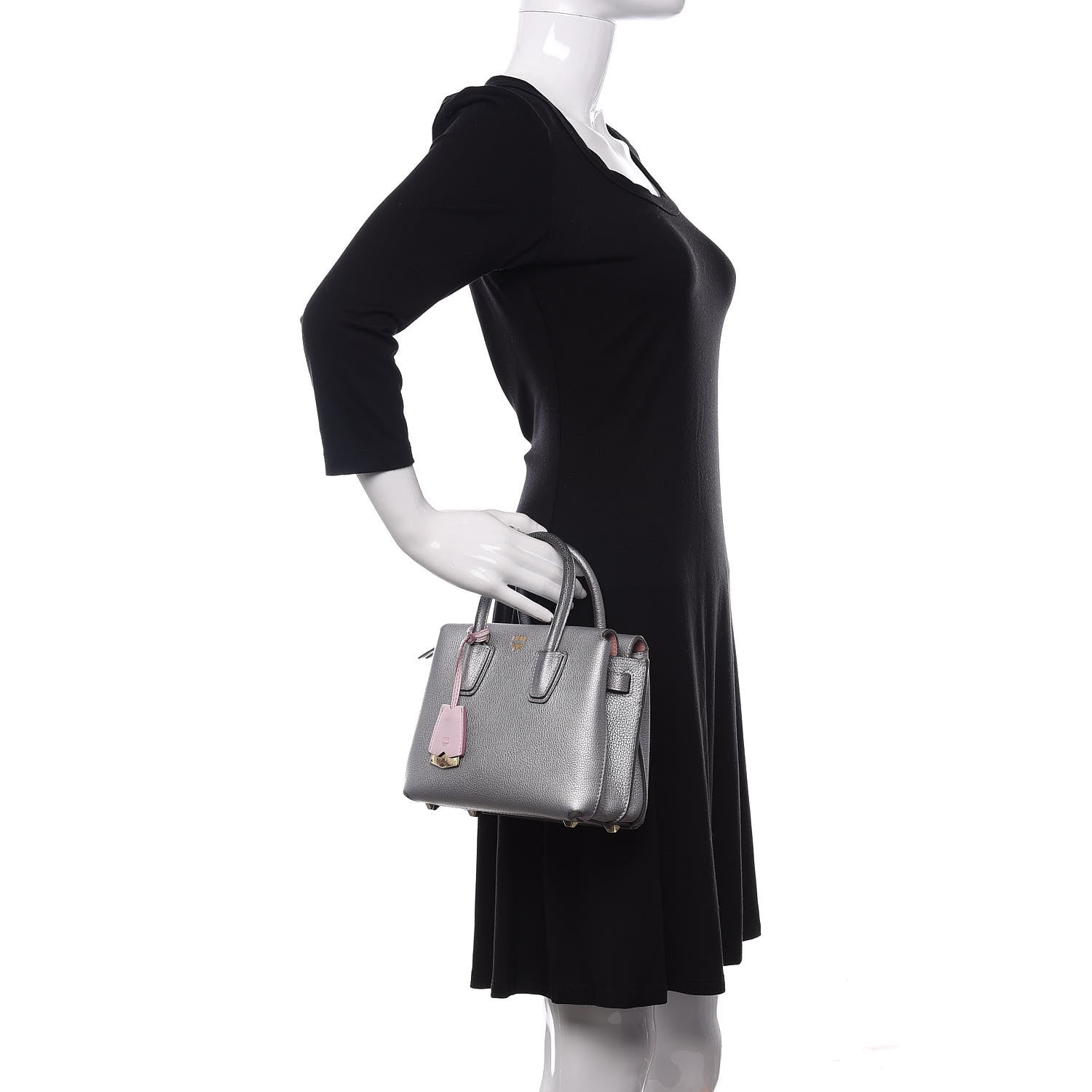 MCM Metallic Grained Calfskin Mini Milla Tote Spike Silver 3 of 13