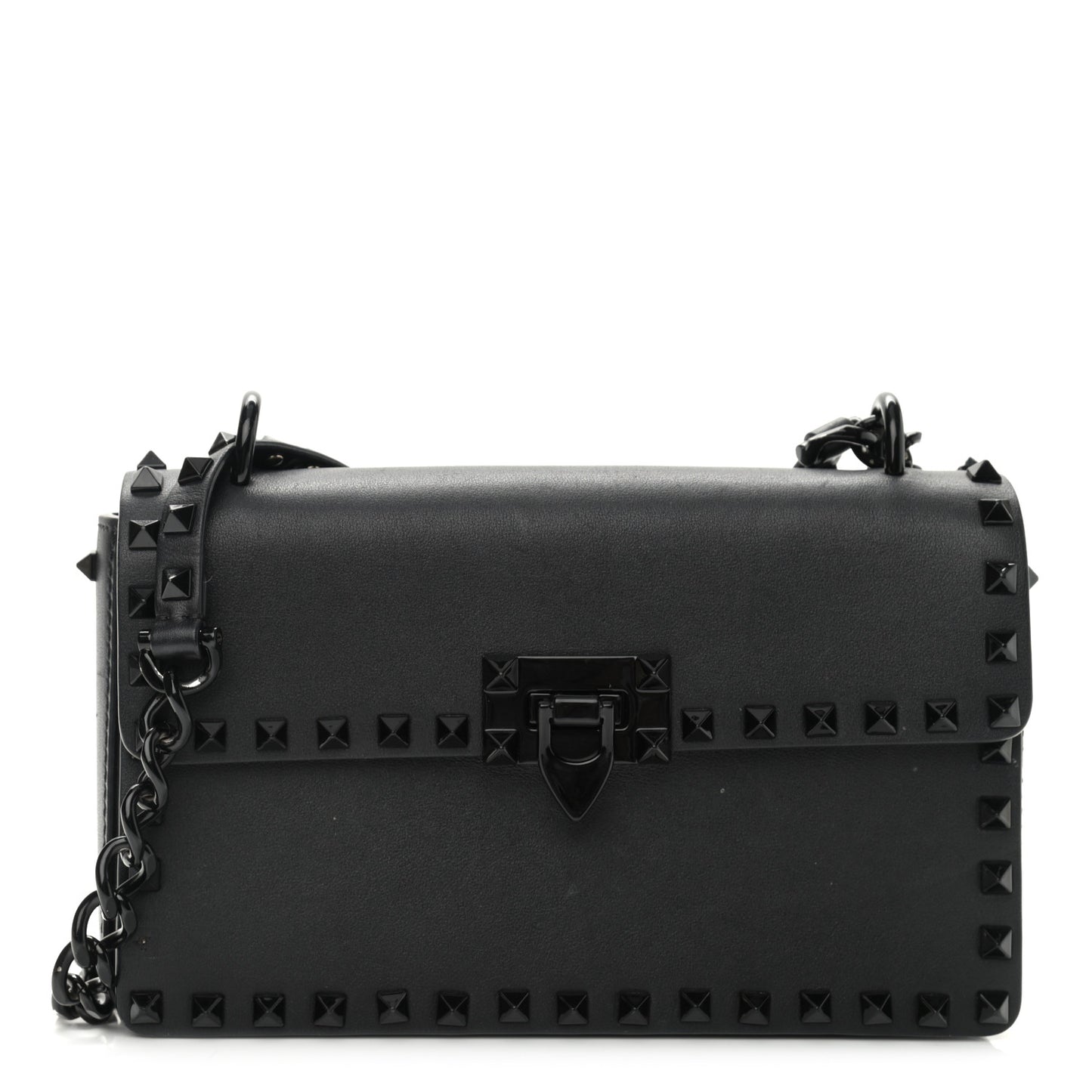 Vitello Monochrome Rockstud Flip Lock Bag Black
