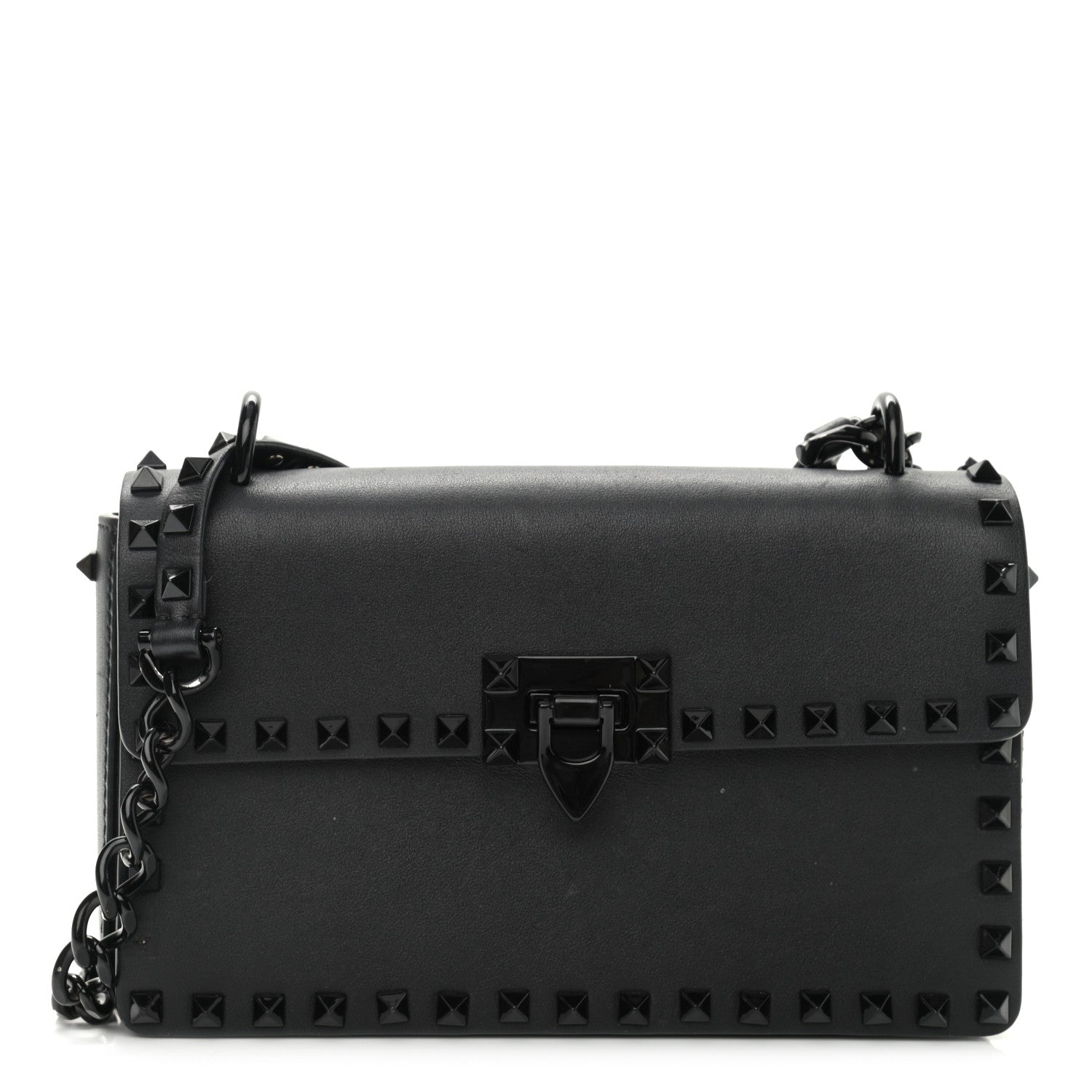 Valentino Garavani Vitello Monochrome Rockstud Flip Lock Bag Black 1 of 15