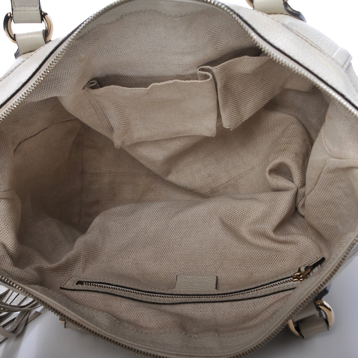 Pebbled Calfskin Small Soho Top Handle Bag Off White