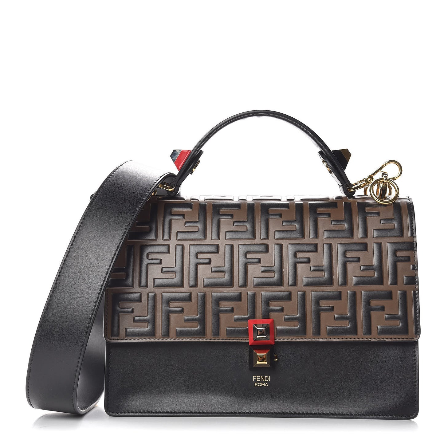Vitello Liberty Bi-Color FF 1974 Embossed Kan I Shoulder Bag Black Maya