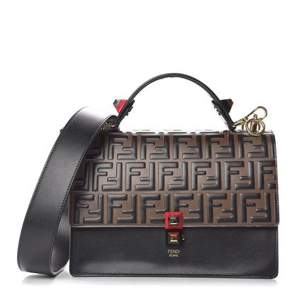 Fendi Vitello Liberty Bi-Color FF 1974 Embossed Kan I Shoulder Bag Black Maya 1 of 19