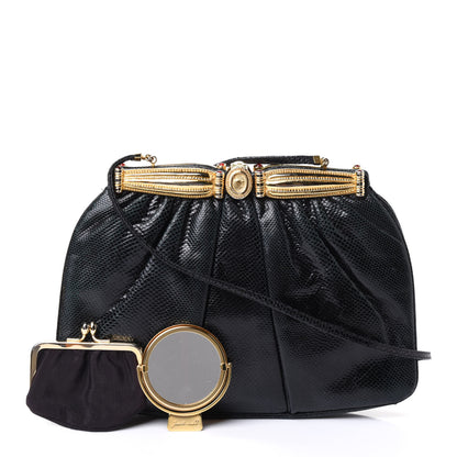 Judith Leiber Lizard Pleated Evening Bag Black 1 of 5