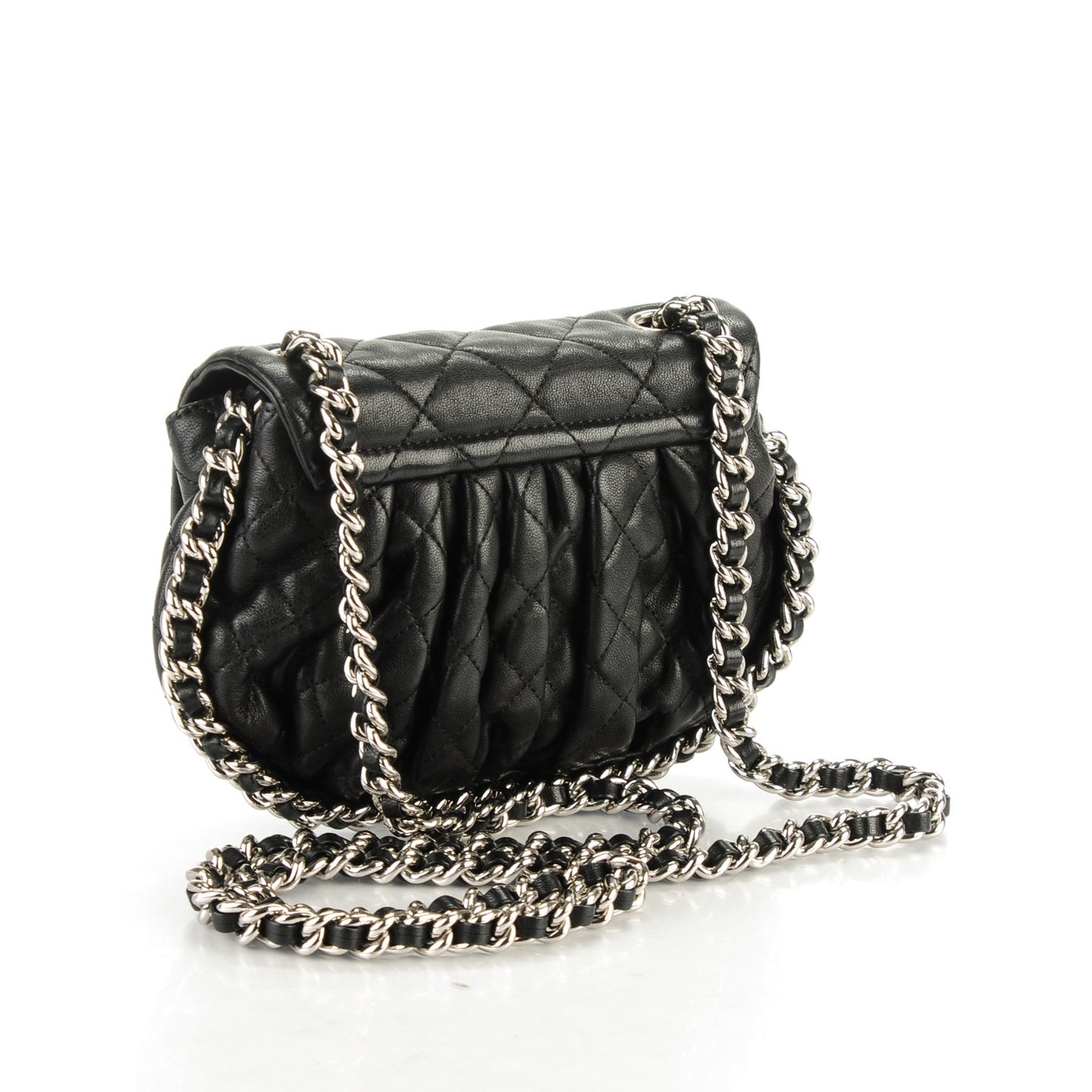 Washed Lambskin Quilted Mini Chain Around Flap Black