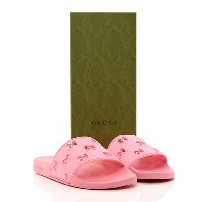 Gucci Rubber GG Monogram Perforated Womens Slide Sandals 38 Rose Box 8 of 8