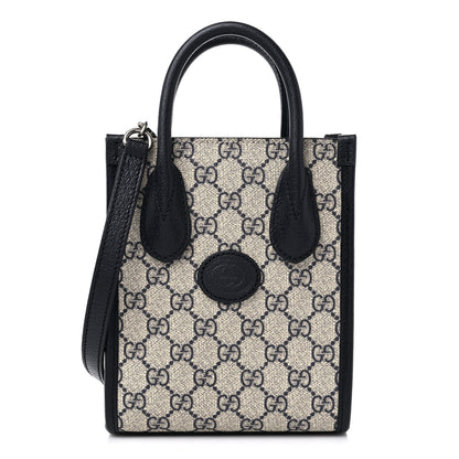 Gucci GG Supreme Monogram Textured Dollar Calfskin Mini Retro Interlocking G Tote Bag Beige Blue 1 of 9