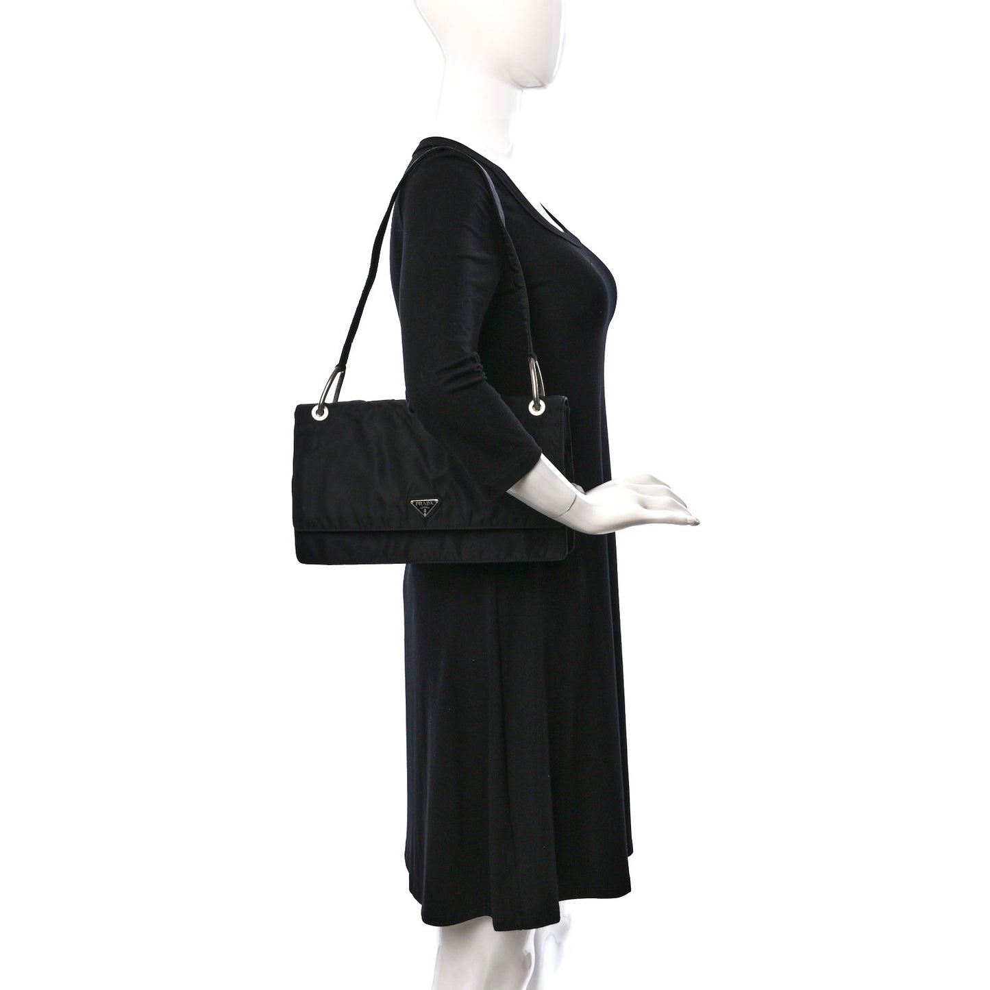 Tessuto Nylon Flap Shoulder Bag Black