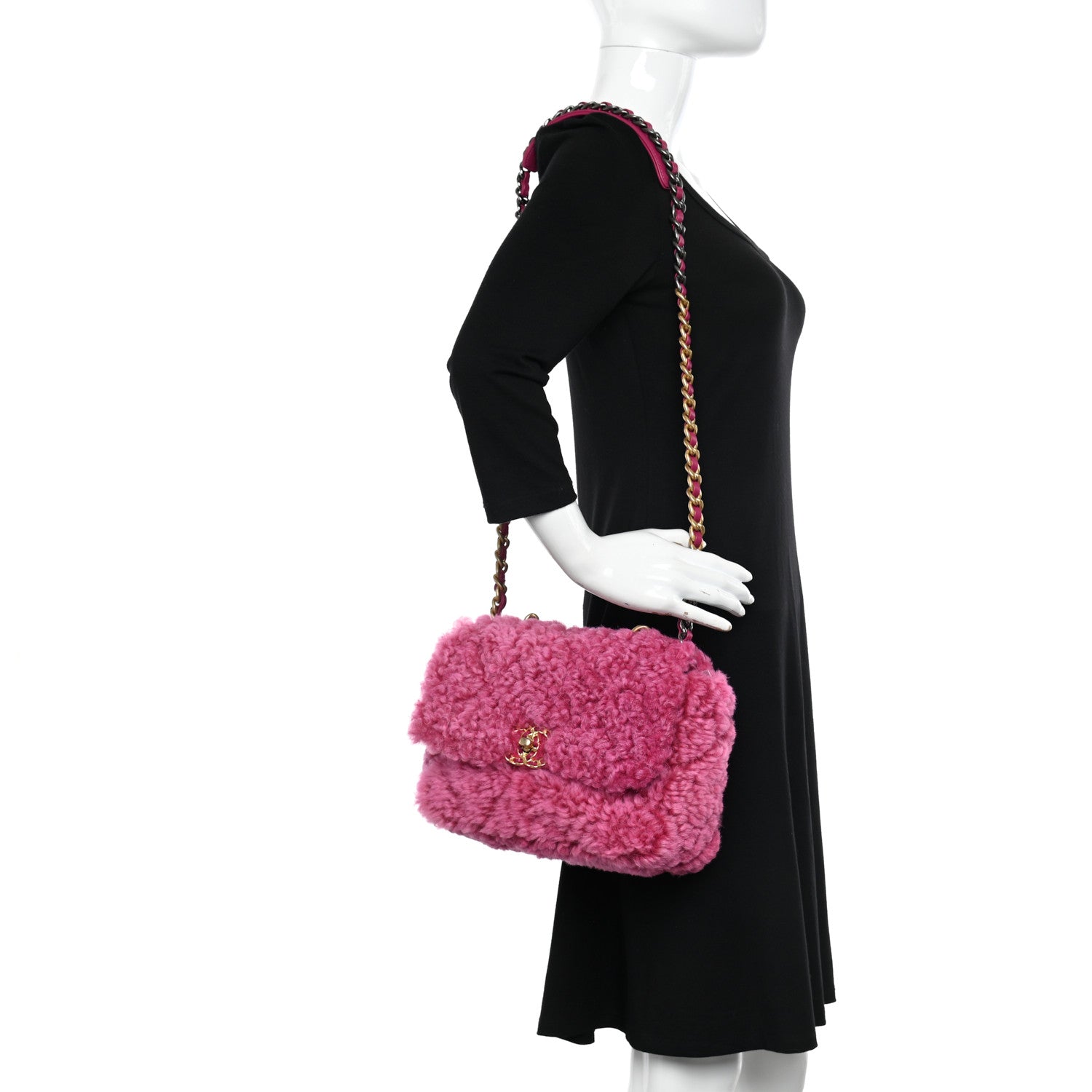 Chanel Shearling Sheepskin Medium Chanel 19 Flap Pink 2 of 10
