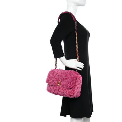 Chanel Shearling Sheepskin Medium Chanel 19 Flap Pink 2 of 10