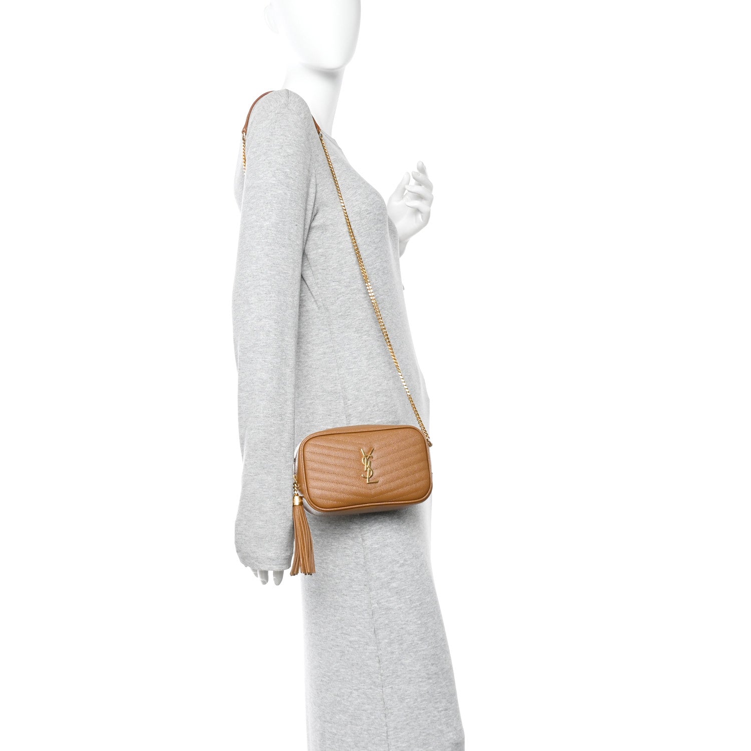 Saint Laurent Grain De Poudre Matelasse Monogram Mini Lou Camera Bag Dark Natural 2 of 12