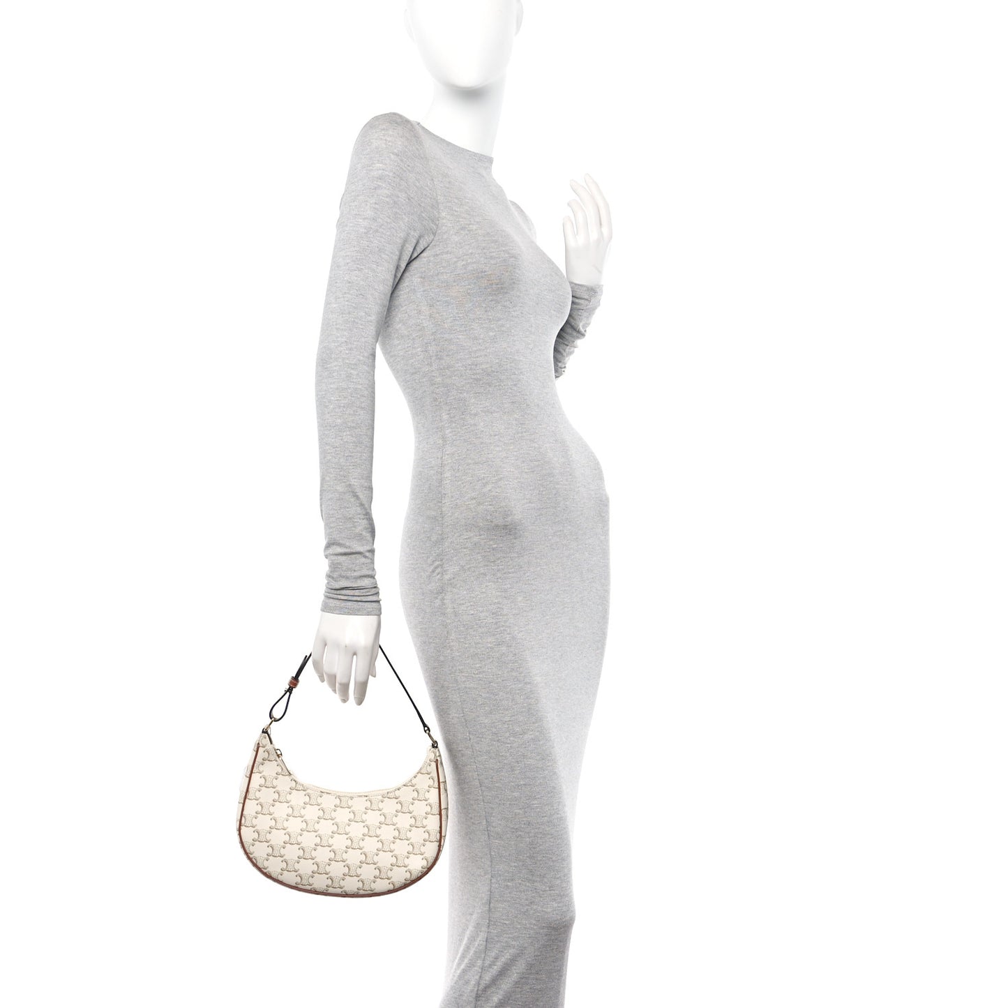 Canvas Calfskin Ava Triomphe Shoulder Bag White