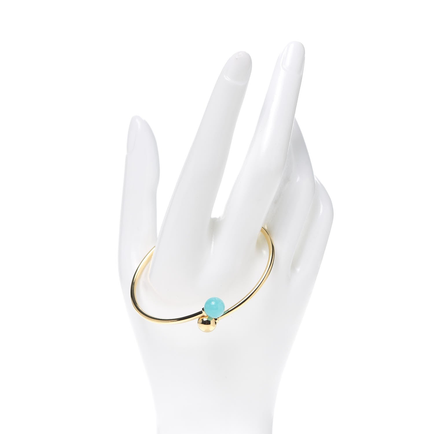Tiffany 18K Yellow Gold Amazonite 8mm HardWear Ball Bypass Bracelet 2 of 5
