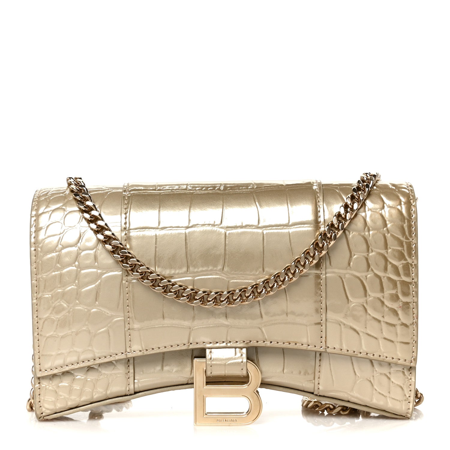 Balenciaga Metallic Calfskin Crocodile Embossed Hourglass Chain Bag Gold 1 of 10