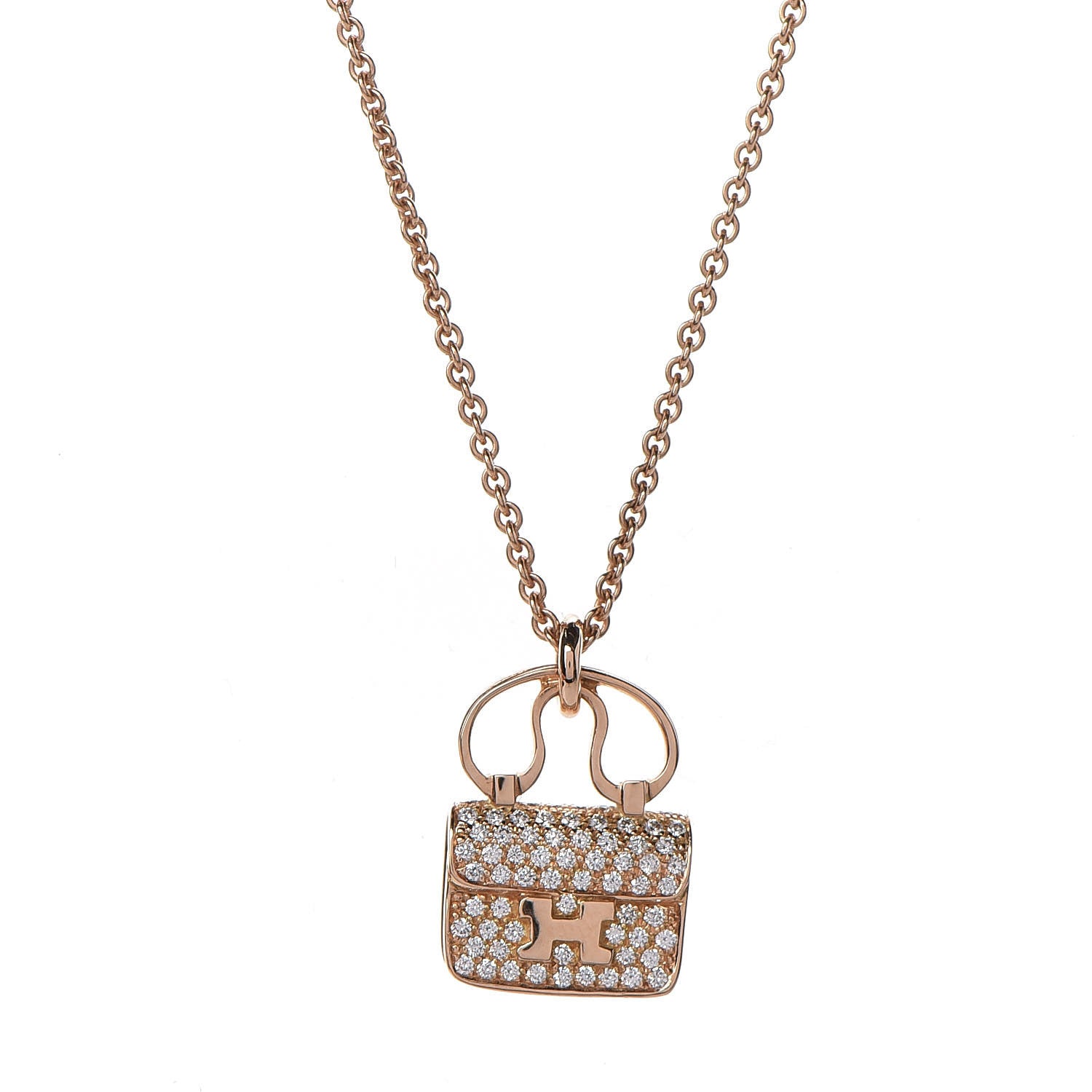 Hermes 18K Rose Gold Diamond Constance Amulette Pendant Necklace 4 of 7