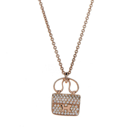 Hermes 18K Rose Gold Diamond Constance Amulette Pendant Necklace 4 of 7