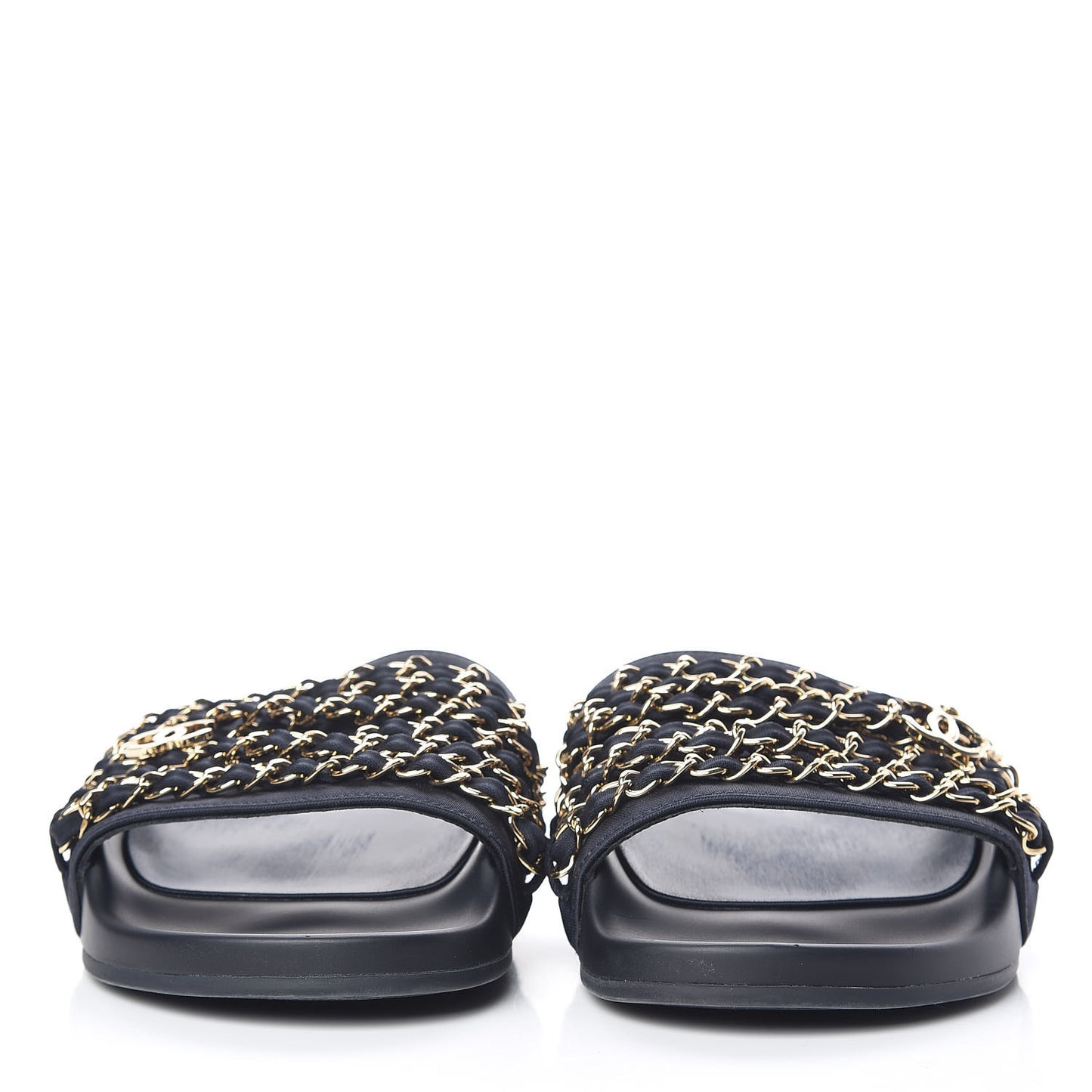 Satin Canvas Chain Slides Sandals Flats 37 Marine