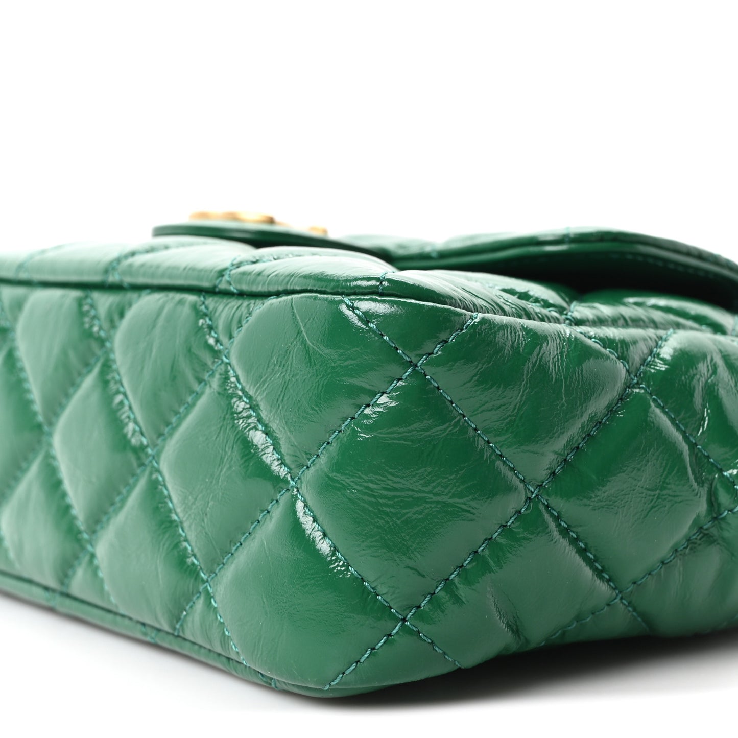 Shiny Crumpled Calfskin Quilted Small Wavy CC Hobo Green