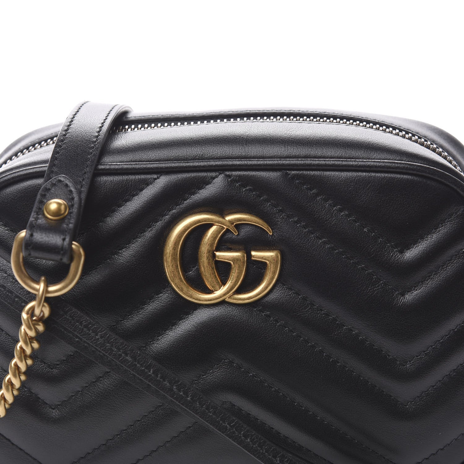 Gucci Calfskin Matelasse Mini GG Marmont Chain Shoulder Bag Black 10 of 10