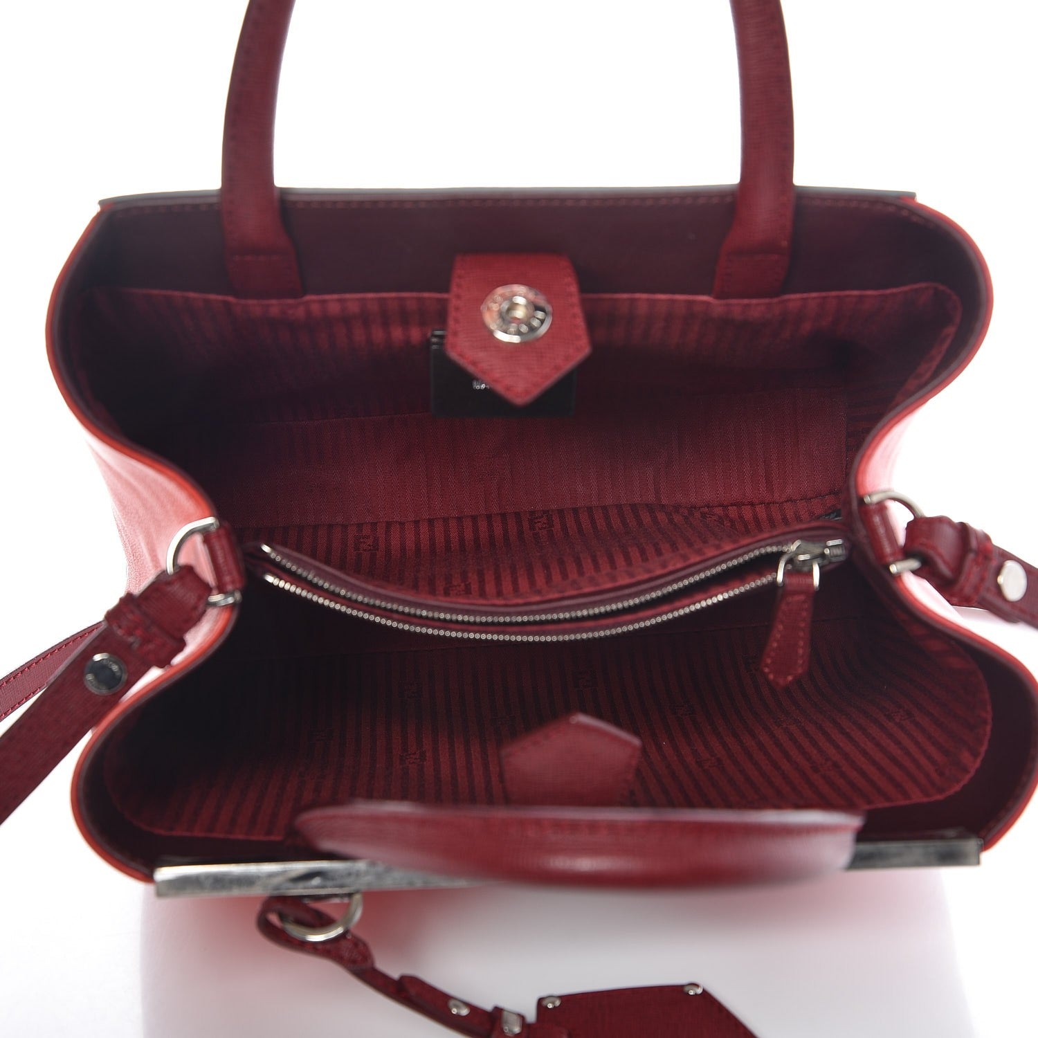 Fendi Vitello Elite Calfskin Colorblock Petite 2Jours Tote Argento Rosso 6 of 10