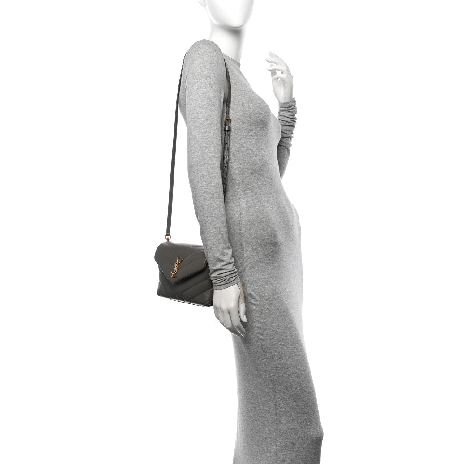 Saint Laurent Calfskin Y Quilted Monogram Toy Loulou Crossbody Bag Grey Kaki 2 of 11