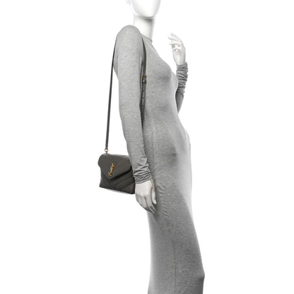 Saint Laurent Calfskin Y Quilted Monogram Toy Loulou Crossbody Bag Grey Kaki 2 of 11