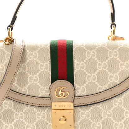Gucci GG Supreme Monogram Textured Dollar Calfskin Web Small Ophidia Padlock Top Handle Bag Beige Mystic White Oatmeal 8 of 10