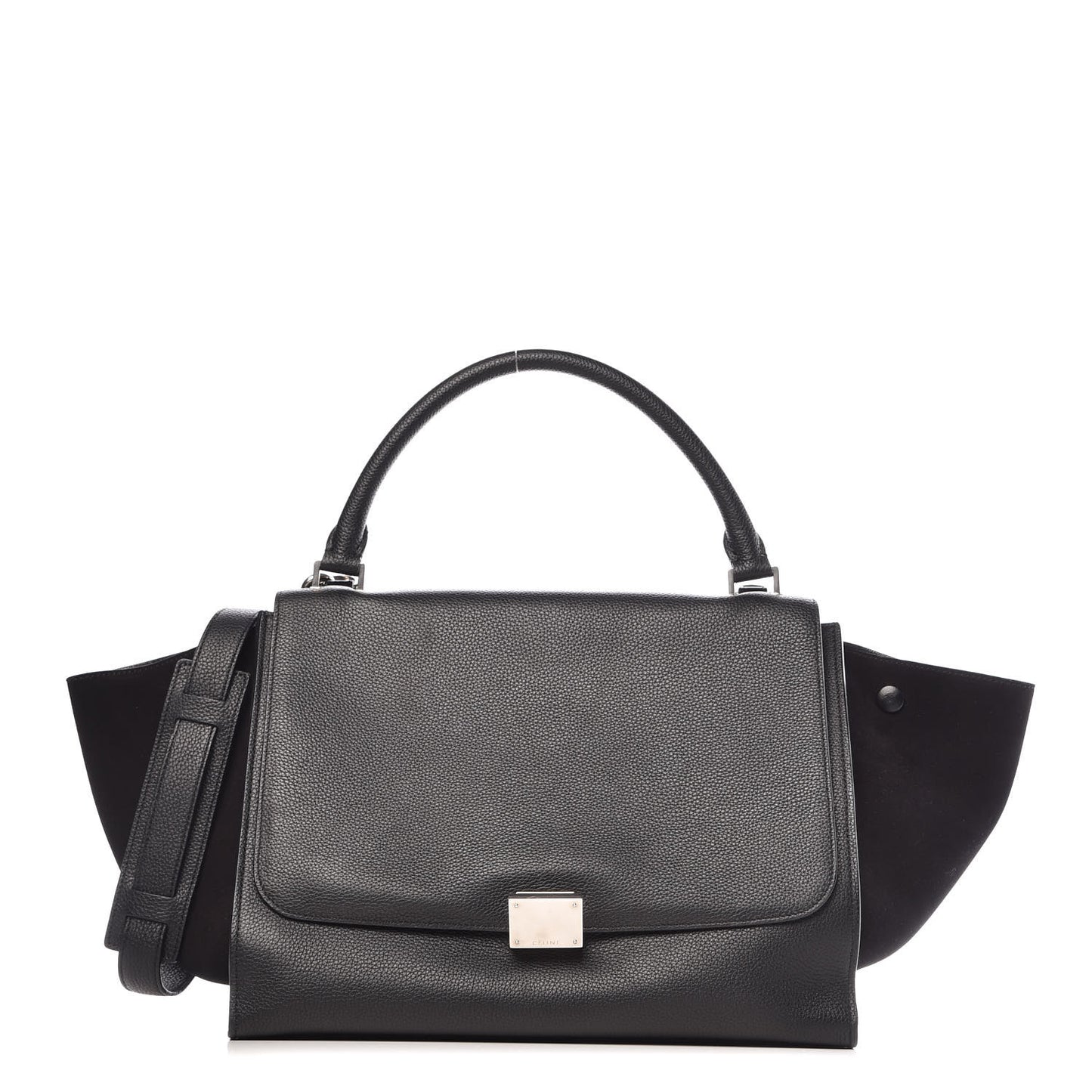 Drummed Calfskin Suede Medium Trapeze Black