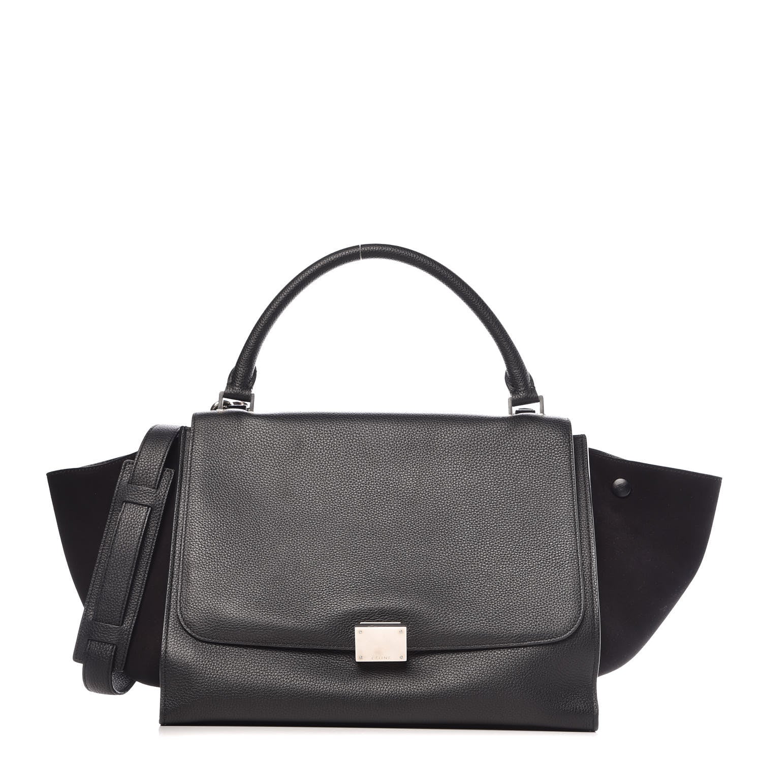 Celine Drummed Calfskin Suede Medium Trapeze Black 1 of 14
