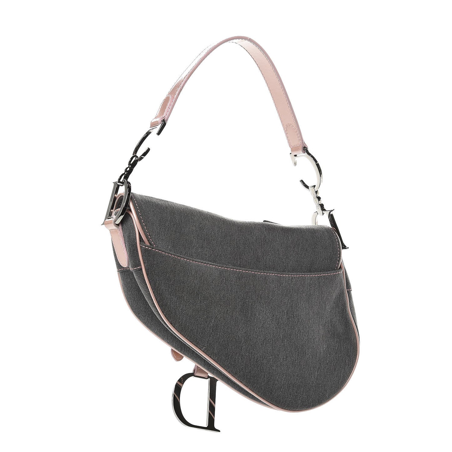 Patent Denim Jeans Saddle Bag Grey Pink