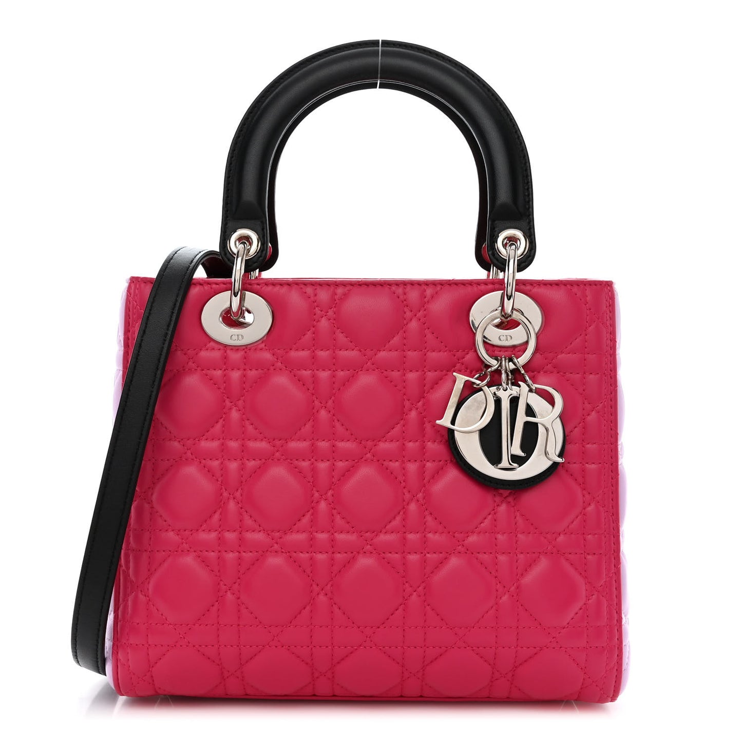 Lambskin Cannage Medium Tri-Color Lady Dior Fuchsia Anemone Black