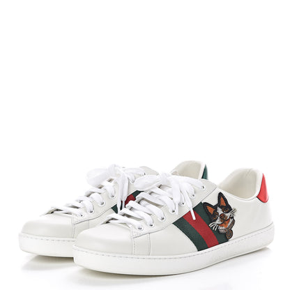 Gucci Calfskin Web Bosco Embroidered Mens Ace Sneakers 9.5 White Green 3 of 8