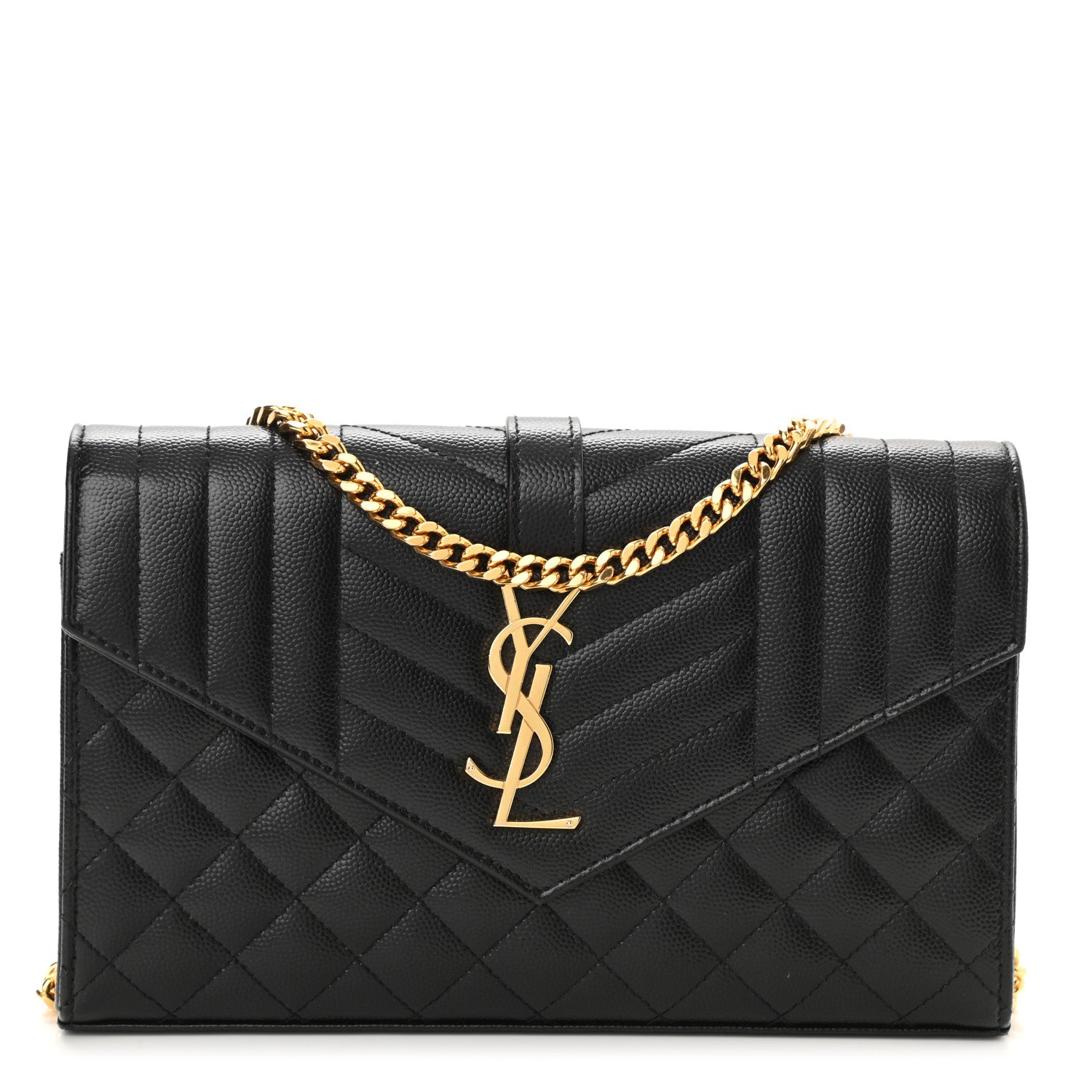 Saint Laurent Grain De Poudre Mixed Matelasse Triquilt Monogram Chain Wallet Black 1 of 8
