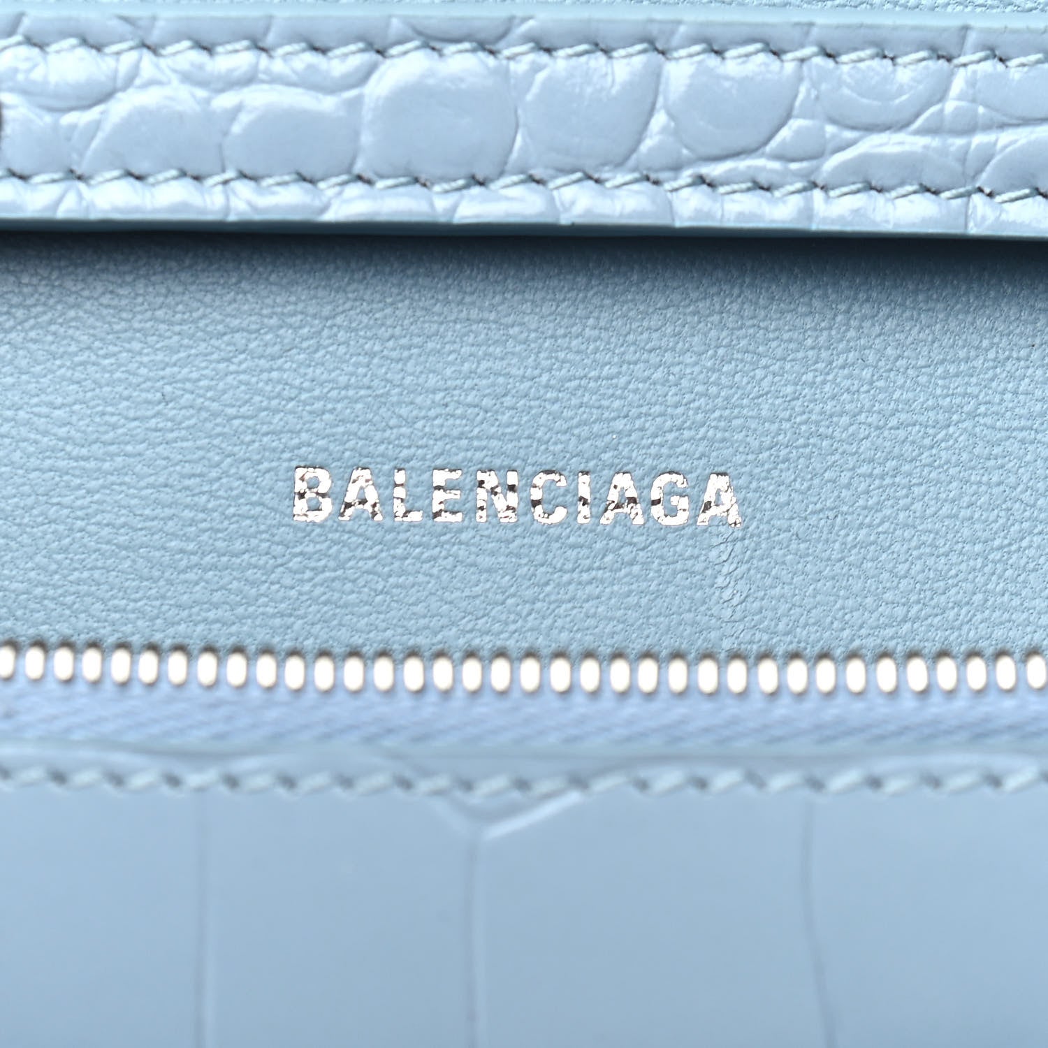 Balenciaga Shiny Calfskin Crocodile Embossed Hourglass Chain Bag Blue Grey 6 of 10