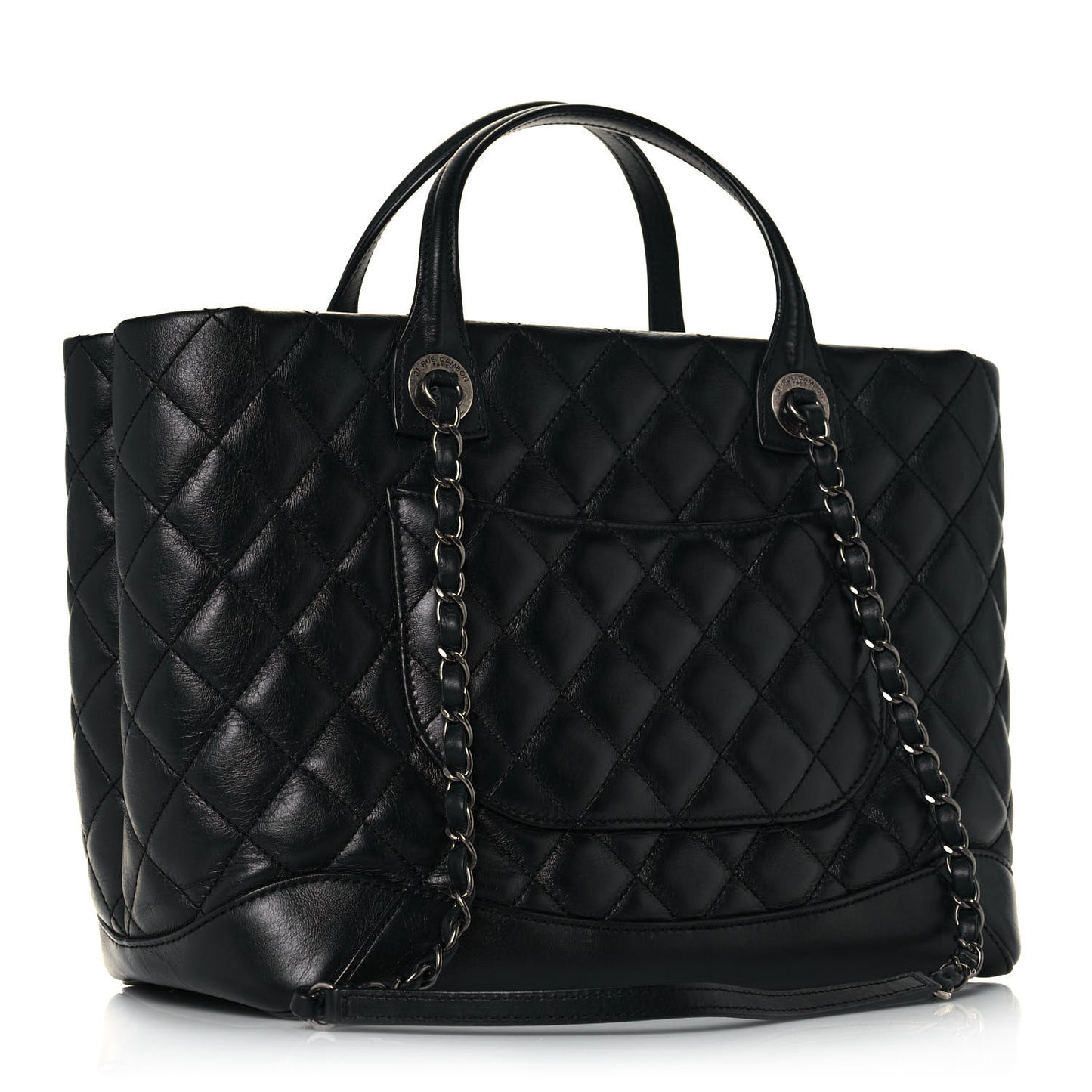 Calfskin Quilted Small Easy Shopping Tote Black