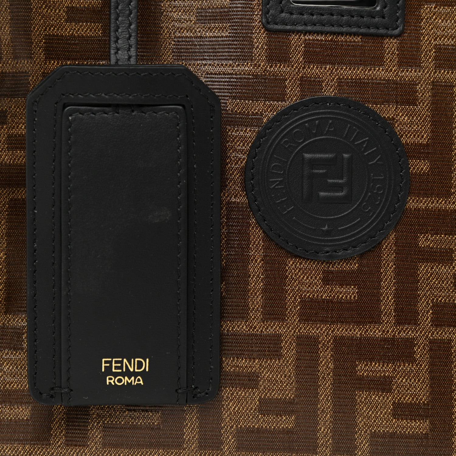 Fendi Glazed Fabric Vitello Century FF 1974 Stamp Patch Mini Peekaboo Defender Cover Mogano Panna Black 7 of 10