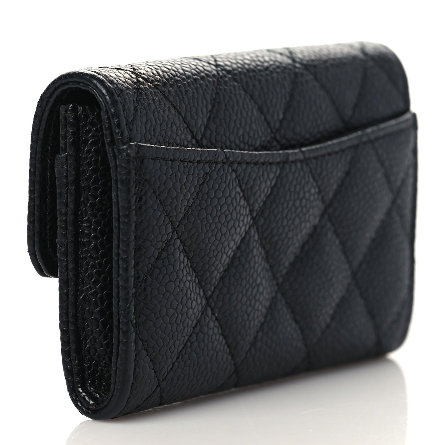 Caviar Quilted Flap Card Holder Wallet Black