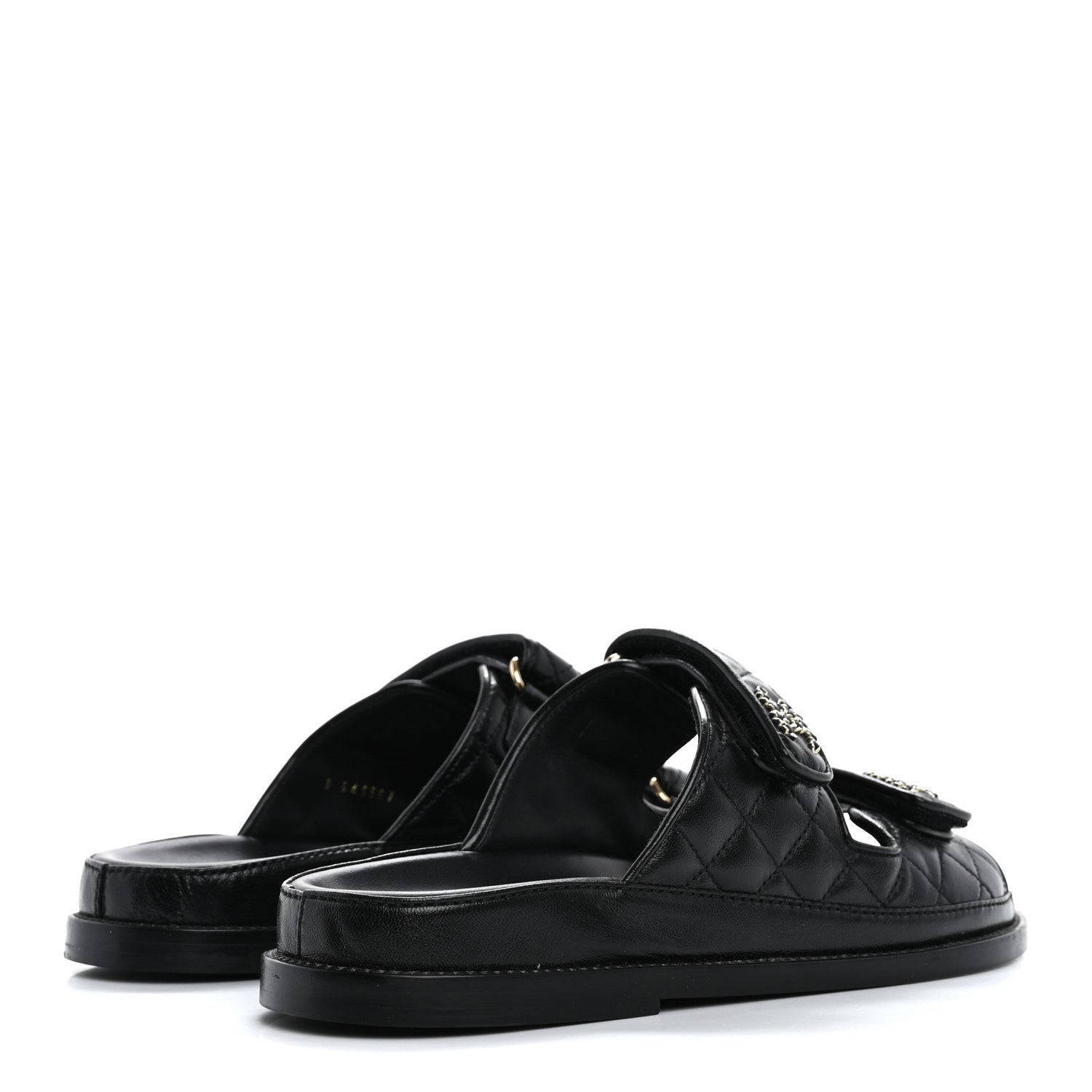 Chanel Lambskin Quilted Velcro Dad Chain CC Slide Sandals 39 Black 5 of 10