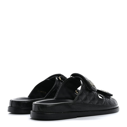 Chanel Lambskin Quilted Velcro Dad Chain CC Slide Sandals 39 Black 5 of 10