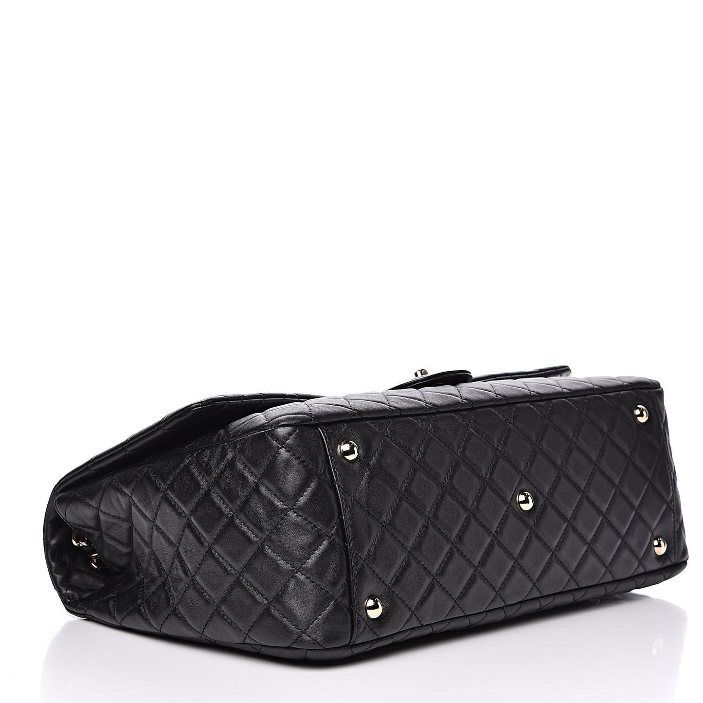 Metallized Calfskin Quilted XXL Travel Flap Bag Black