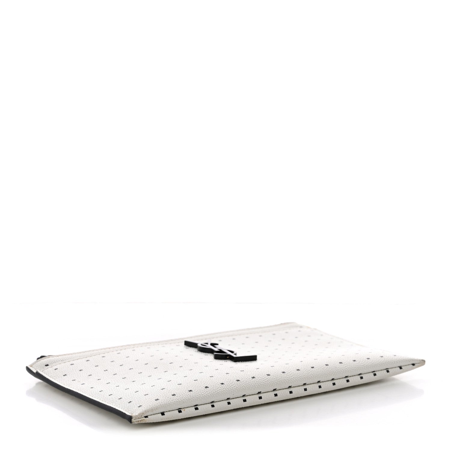 Saint Laurent Grain De Poudre Square Dot Monogram Bill Pouch White Black 4 of 8