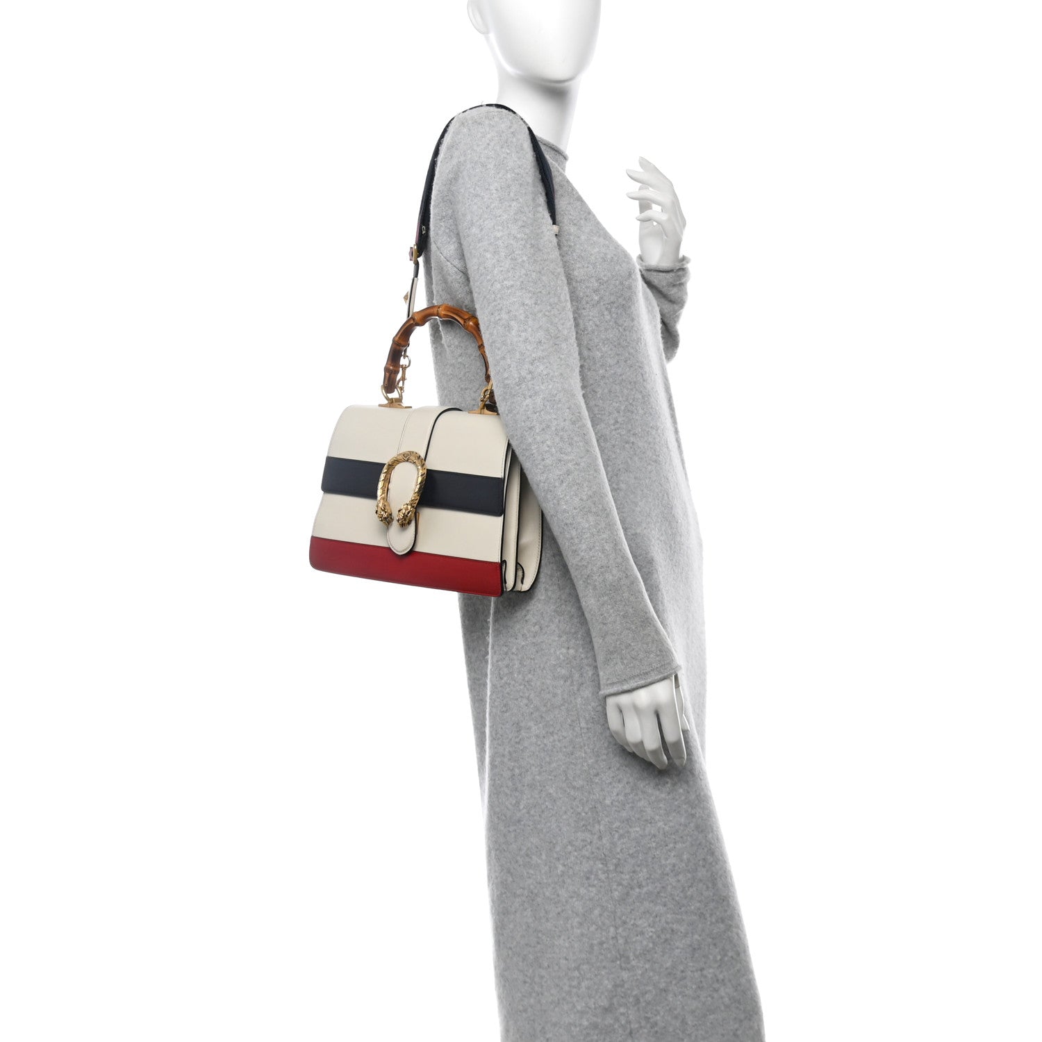 Gucci Calfskin Bamboo Web Medium Dionysus Top Handle Bag White Blue Hibiscus Red 2 of 16