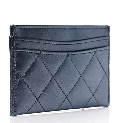 Chanel Metallic Lambskin Quilted Card Holder Dark Blue 3 of 9