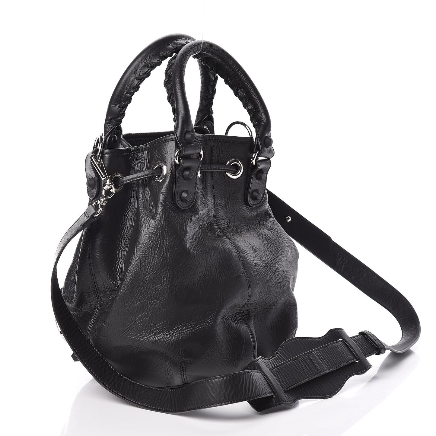 Matte Goatskin Rubber Covered Classic Hardware Mini Pompon Black