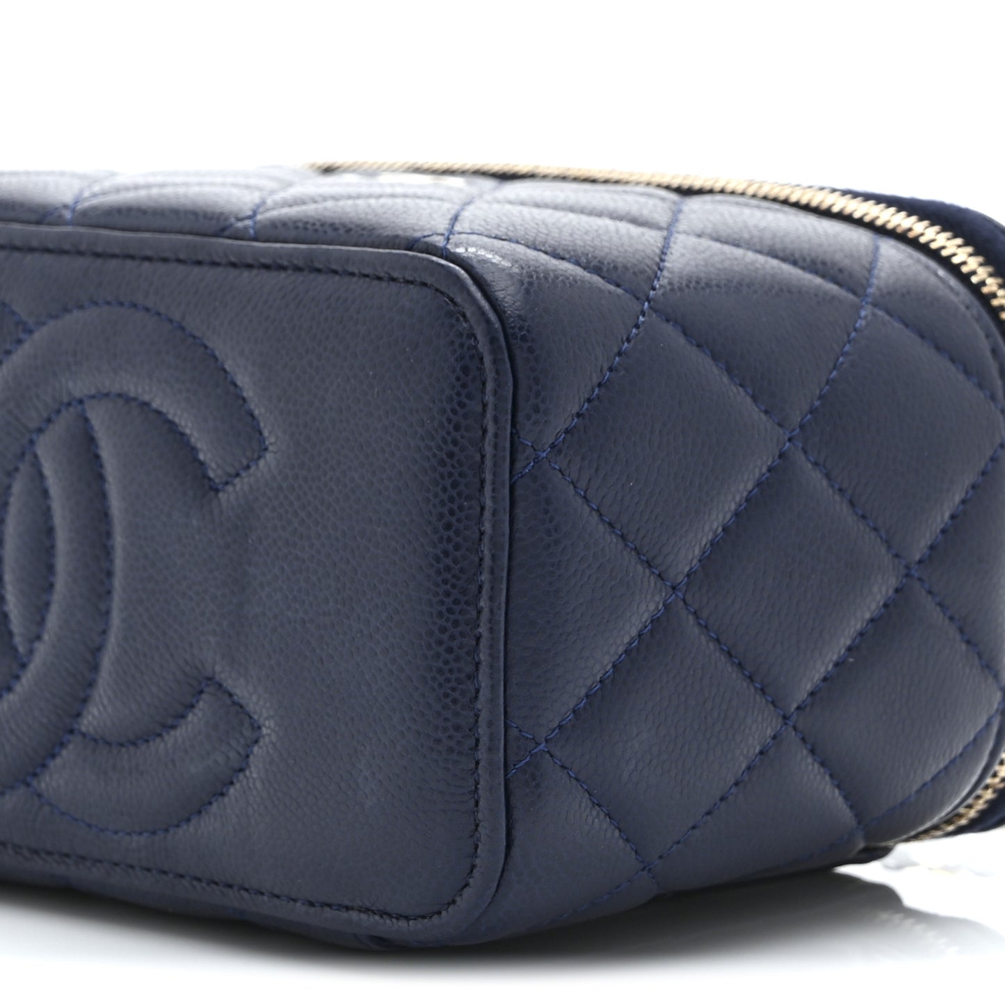 Caviar Quilted Small Vanity Case With Chain Navy Blue