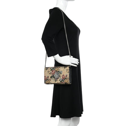 Saint Laurent Tapestry Bouquet Monogram Chain Wallet Beige Rogue Blue 2 of 9